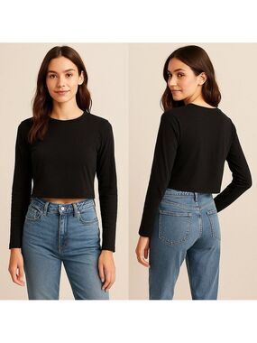 AMAZON ESSENTIALS 🖤 Women’s Cropped Long Sleeve Tee 👩 Size S ✨